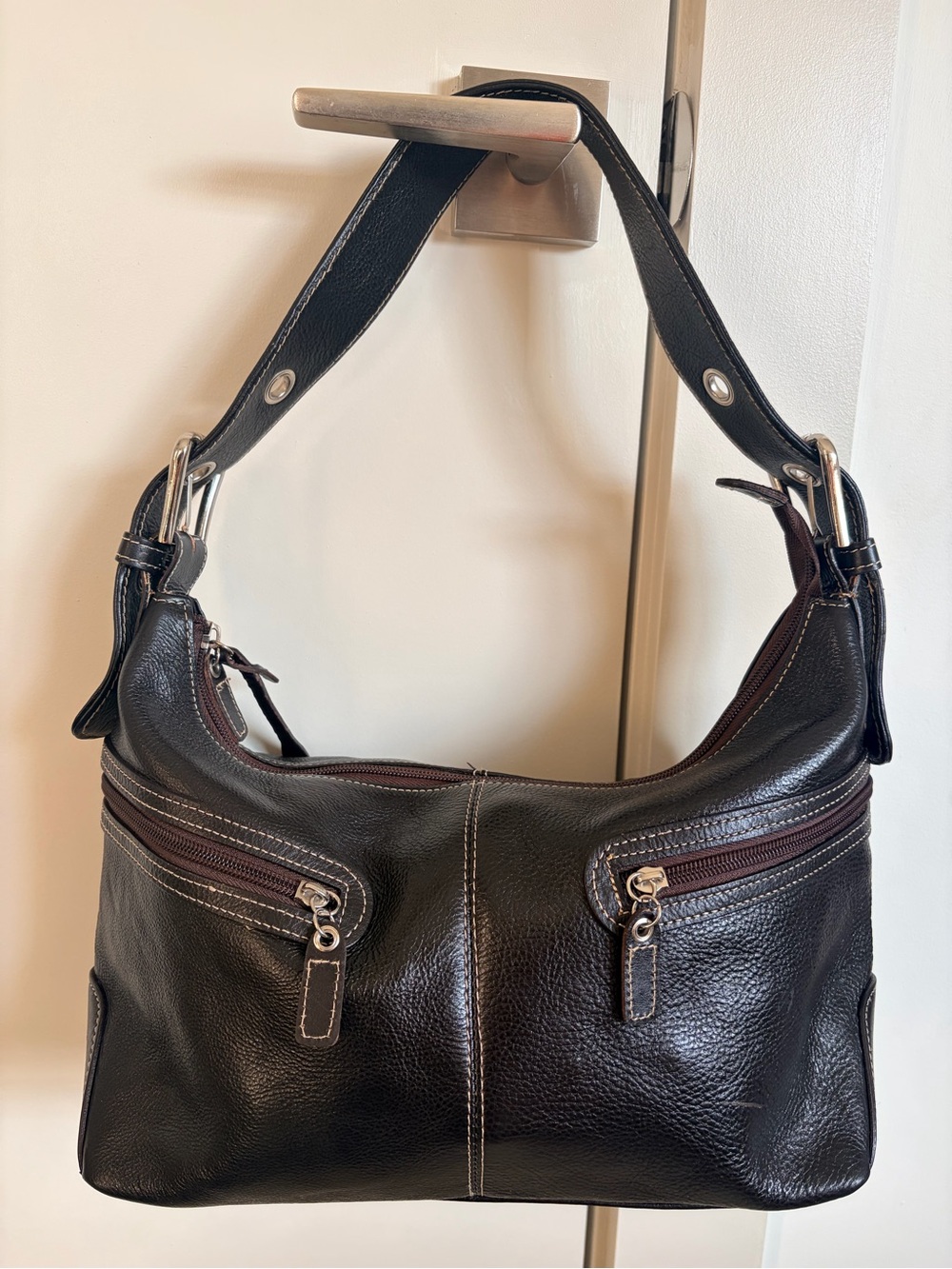 🖤 Vintage Y2K Danier Genuine Leather Black Hobo Bag Moto Buckle Shoulder Purse